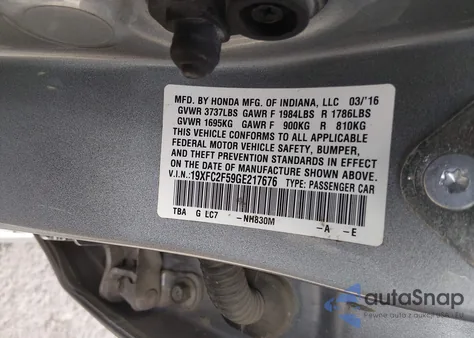2016 Honda Civic Lx from USA, damaged, VIN 19XFC2F59GE217676